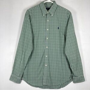 Polo Ralph Lauren Men’s Button Front Shirt Green Mini Gingham Large Cotton